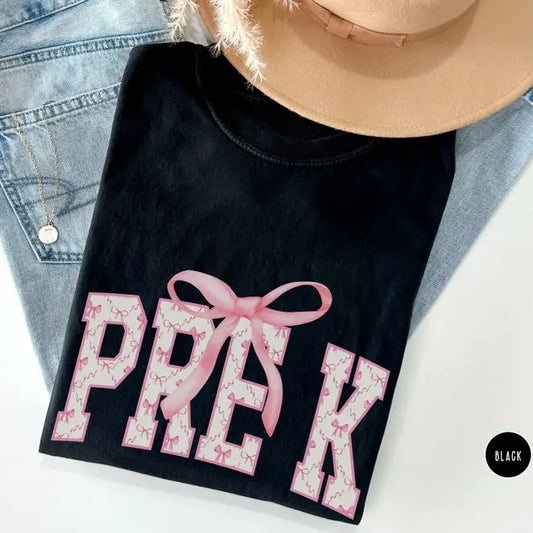Coquette Pre-K Shirt, Preschool Teacher Tshirt, Kids First Day of School Tee, Gift for New Teacher, Back to School, Pink Bow