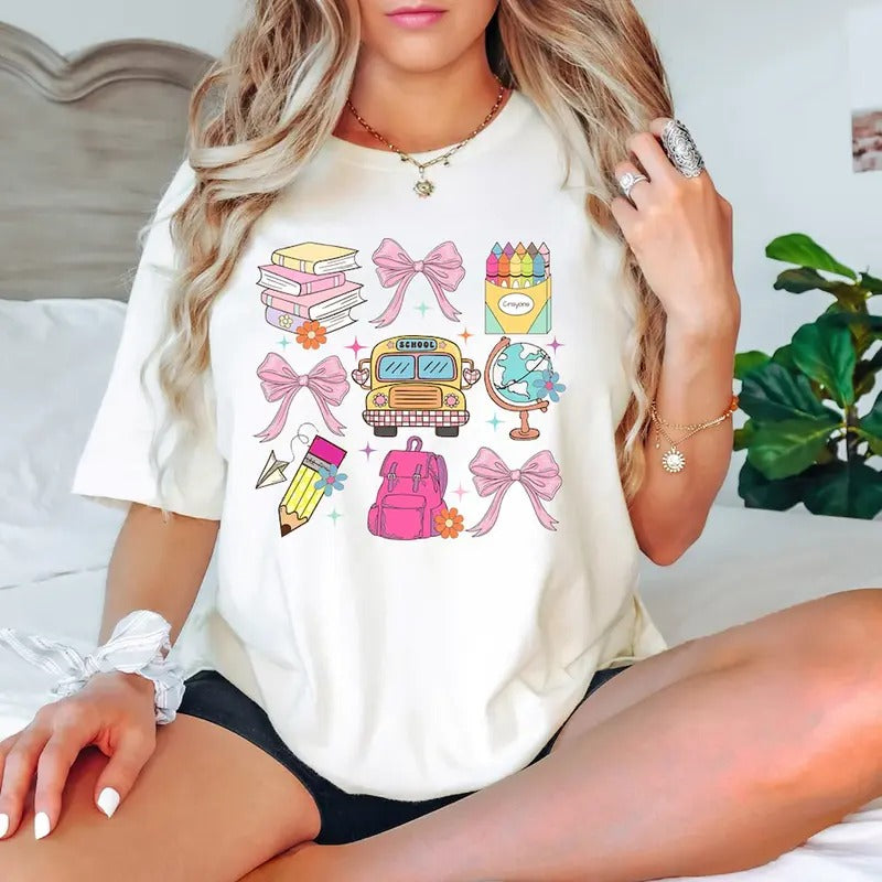 Coquette School Shirt, Back To School Shirts, Teacher Coquette Pink Bow T-Shirt, Cute Teacher Gift, First Day of School...