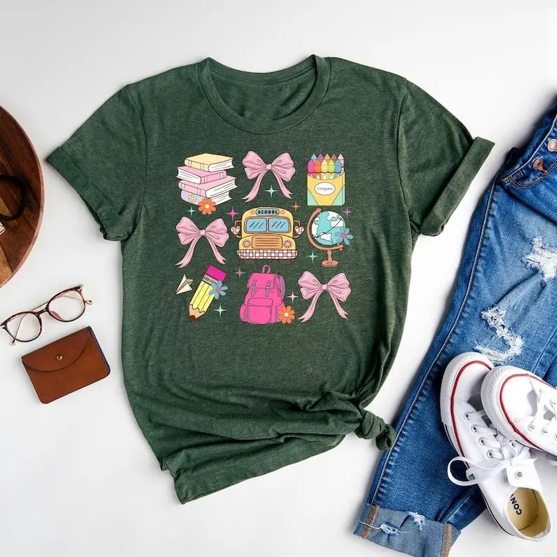 Coquette School Shirt,Back To School Shirts,Teacher Coquette Pink Bow T-Shirt,Cute Teacher Gift,First Day of School...