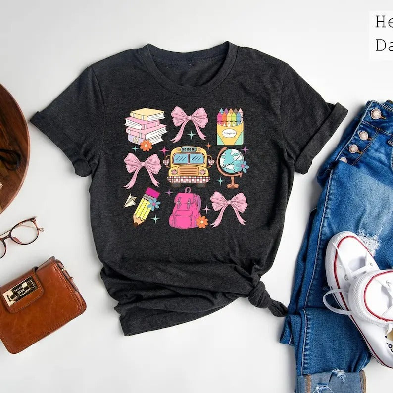 Coquette School Shirt,Back To School Shirts,Teacher Coquette Pink Bow T-Shirt,Cute Teacher Gift,First Day of School...