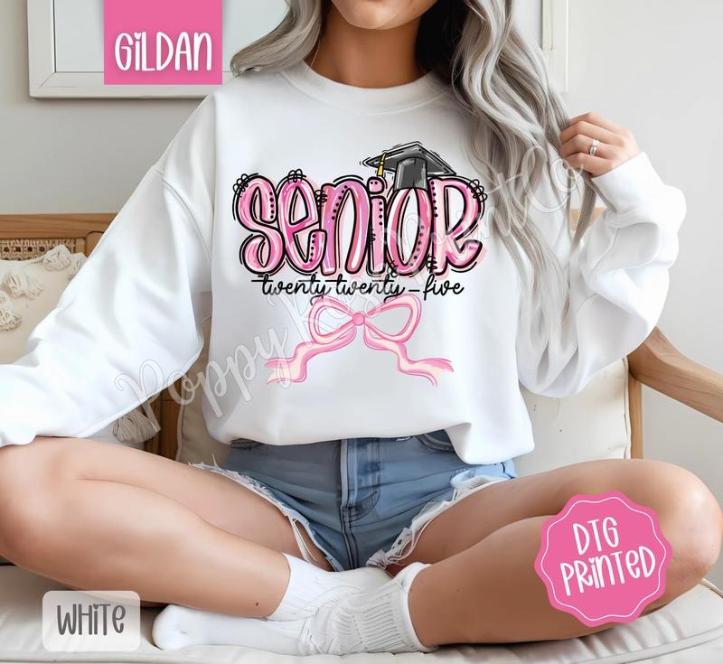 Coquette Senior Sweatshirt, Cute Graduation Sweater, Trendy Bow Crewneck, Gift for Her T-Shirts, Hoodie | DripVista.com