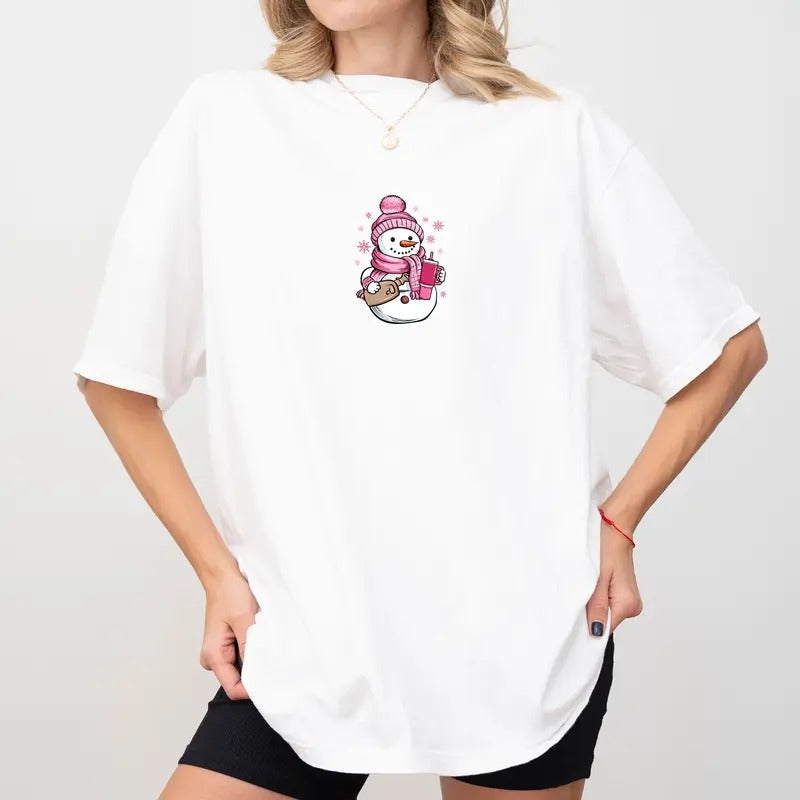 Coquette Snowman Comfort Colors Shirt, Pinky Christmas Snowman Unhinged Tees, Coquette Pink Christmas Tee, Cozy Season...