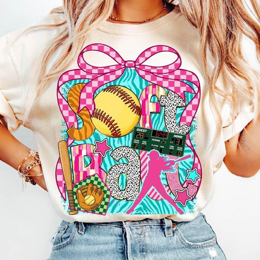 Coquette Softball Brushstroke T-Shirt, Softball Coquette Shirt, Game Day T-Shirt, Softball Bow Shirt, Softball Mama T-Shirt, Mother's Day Gifts