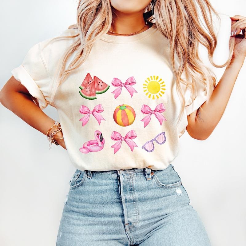 Coquette Summer T-Shirt, Summer T-Shirt, Pink Bow T-Shirt, Beach T-Shirt, Soft Girl Era T-Shirt, Summer Vibes T-Shirt