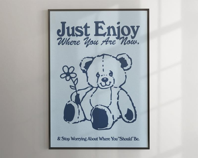 Coquette Teddy Bear Blue Print, Y2k Wall Decor, Aesthetic Poster, Vintage Wall Art, Y2k Dorm Decor, Coastal Wall Art,...