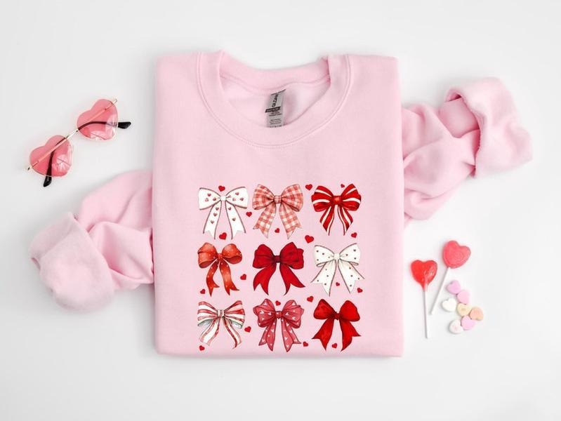Coquette Valentine Heart Bow Sweatshirt, Retro Valentine Shirt, Valentines day Bow Shirt, Coquette Bow T Shirt, Bow Valentine Gifts