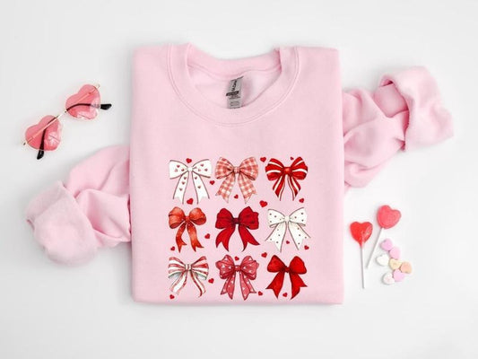 Coquette Valentine Heart Bow Sweatshirt, Retro Valentine Shirt, Valentines day Bow Shirt, Coquette Bow T Shirt, Bow Valentine Gifts