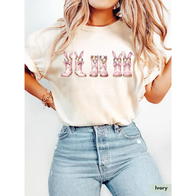 Coquette Western Shirt for Easter Shirt for Women Coquette Pink Bow Shirt for Cowgirl Boots Cute Ester Outfit for Church Tee