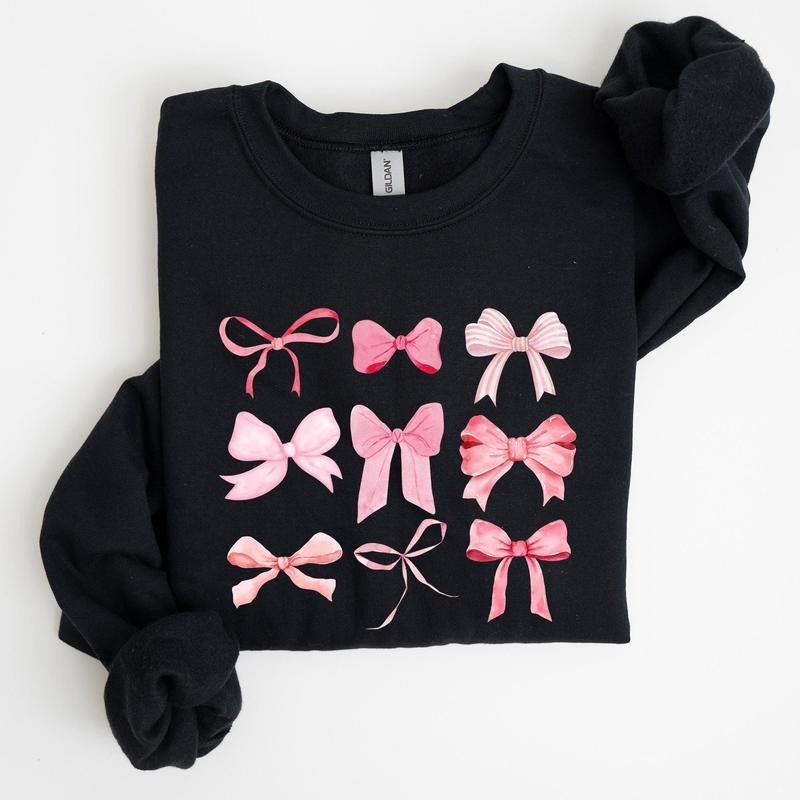 Coquette, Pink Bows, Trend, Girly, Soft Girl Era Sweatshirt, Women's Crew Neck, Crewneck Casual Comfort Womenswear Comfortable & Graphic