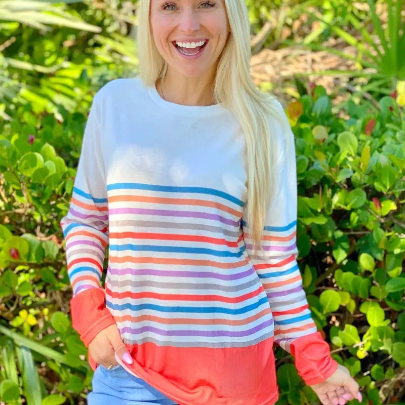 Coral Striped Pullover T-Shirts, Hoodie, Sweatshirt | DripVista.com