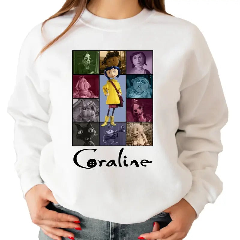 Coraline Cartoon Halloween Sweatshirt, Vintage Coraline T-shirt, Coraline Doll Shirt, Cartoon Movie Sweatshirt, Gift For...