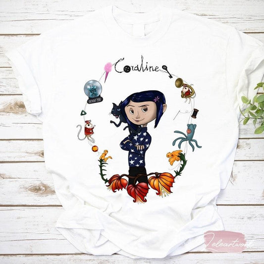 Coraline Crop Top Shirt, Be Careful What You Wish For Coraline Baby Tee, Spooky Coraline Movie Shirt, Y2K Womens Fitted Tshirts, Coraline Doll Gifts
