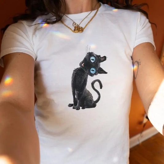 Coraline Crop Top Shirt, Black Cat Baby Tee, Spooky Coraline Movie Crop Top Shirt, Y2K Womens Fitted Tshirts, Coraline Doll Gift Idea for Cat Loversstyle{n002}2
