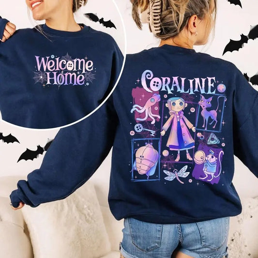 Coraline Inspired by Tunnel color Shirt 2 sides Shirt, Welcome Home Sweatshirt, famous horror movies tshirt, Horror Character Shirt, Halloween Crewneck Sweatshirt