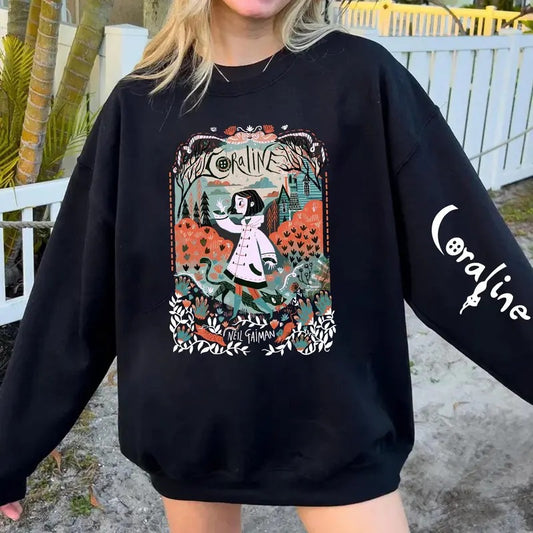 Coraline Movie Sweatshirt, Halloween Sweatshirt, Horror Movie Coraline Fan Sweatshirt, Fantasy Film Shirt, Cartoon Character Family Gift, Button Eyes Tee, Dreaming of Coraline Shirt, Coraline famous horror movie Sweatshirt, Halloween Horror Character Tee
