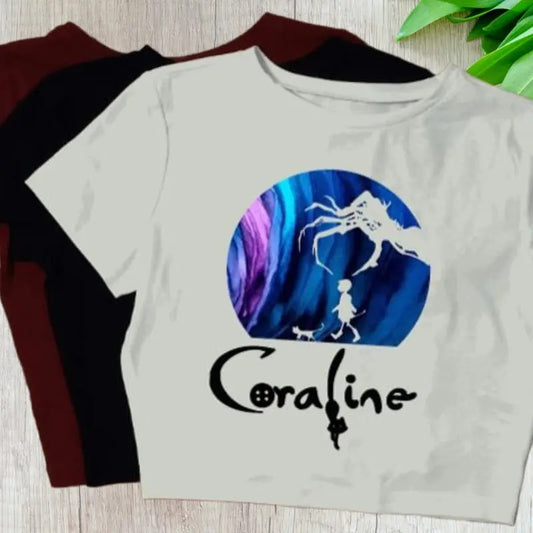 Coraline Squid Crop Top Shirt, Spooky Coraline Movie Crop Top Shirt, Y2K Womens Fitted Tshirts, Coraline Doll Gift Idea for Cat Lovers