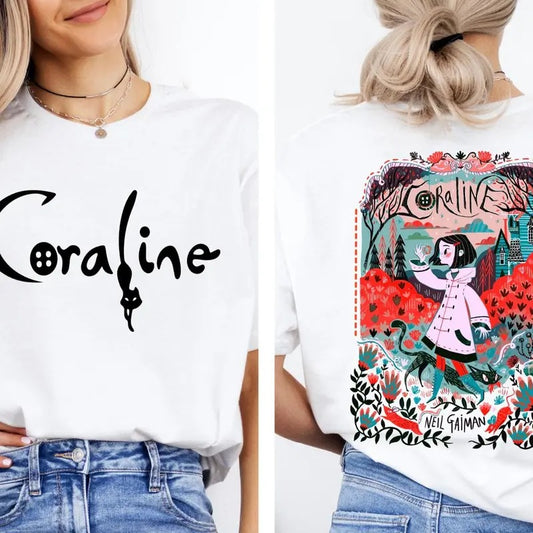 Coraline Tshirt, Spooky Movie Halloween Shirt, Spooky Coraline Doll Tee, Scary Creepy Shirt, Unisex Short Sleeve Tee Shirt, Casual Clothing