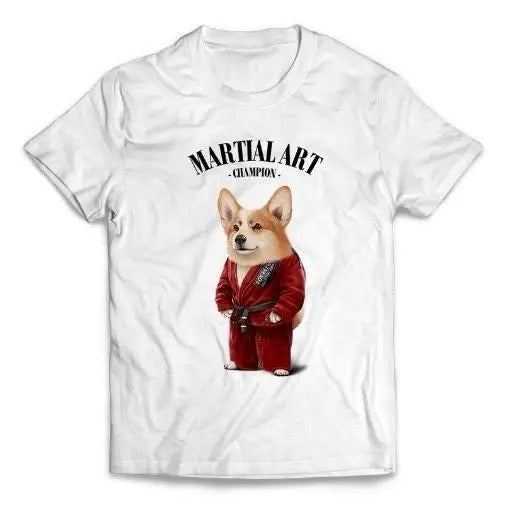 Corgi Dog Sensei in Red Judogi Karate Martial Art Champion - Short-Sleeve Unisex T-Shirt Made in USA