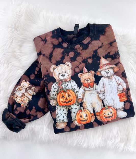 Cottage Cocoa Bear Halloween Bleached Cottagecore Graphic Sweatshirt or Hoodie Unisex  Womenswear Crewneck Casual Top DTF Printed Coton Poly Blend