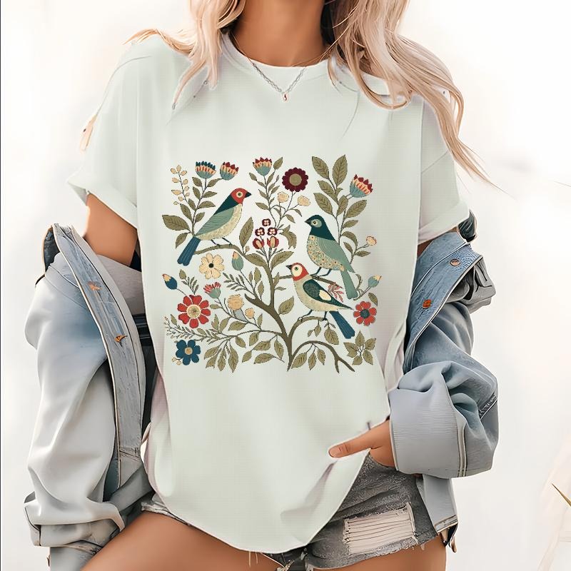 Cottagecore Birds Gunpla brand Flowers Shirt, Folk Art Scandi Art Lightsaber brand Shirt, Plus Sizes Gunpla brand...
