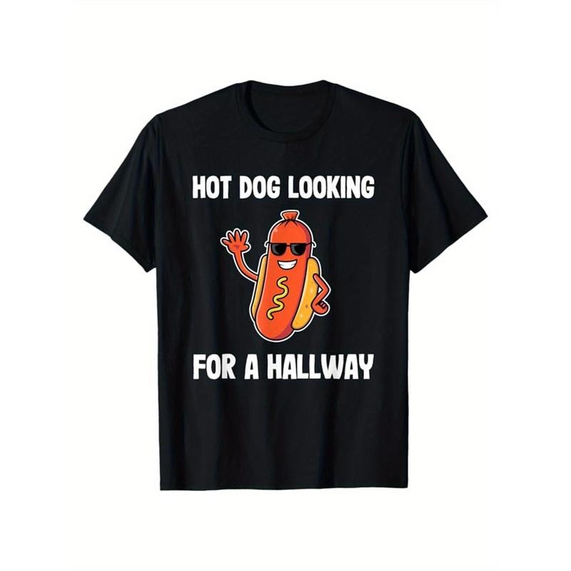 [Cotton Hot Dog Tee] Soft Cotton Men's T-Shirt - Casual Short Sleeve Round Neck Tee With Hot Dog Printed, Comfortable Top Made in USA