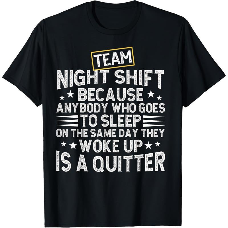 [Cotton Night Shift Tee] 100% Cotton Night Shift Worker T-Shirt - 180g Overnight Work Shift Tee Made in USA