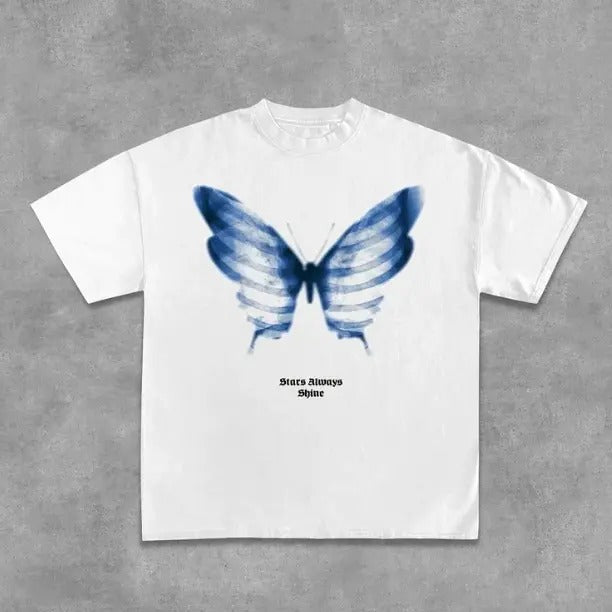 Cotton Shadow Skeleton Butterfly Short-Sleeved T-Shirt, Y2k Shirt, Hip Hop, Unisex T-Shirt, Gift For Men Women Womenswear Menswear Top Streetwear