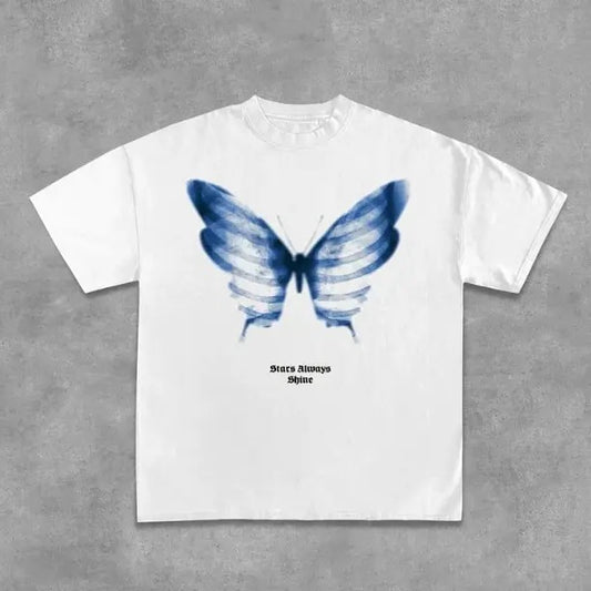 Cotton Shadow Skeleton Butterfly Short-Sleeved T-Shirt, Y2k Shirt, Hip Hop, Unisex T-Shirt, Gift For Men Women Womenswear Menswear Top Streetwear