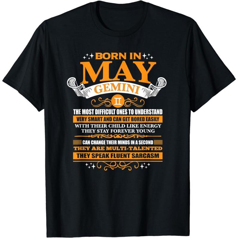 Cotton Short Sleeve BORN Red plumber brand MAY GEMINI Facts Cute Zodiac Men Gifts T-Shirt For Men Hoodie, Sweatshirt