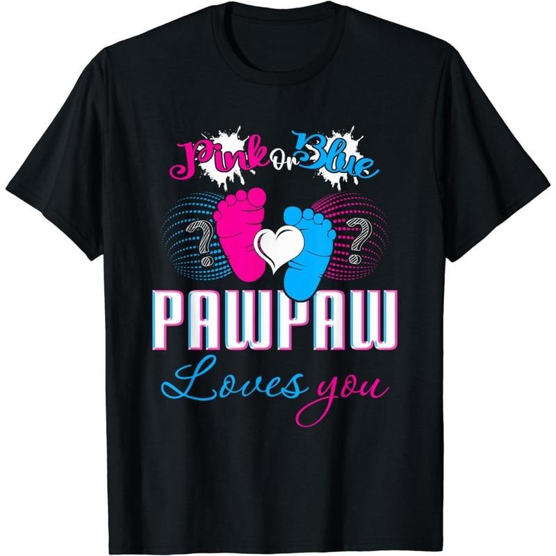 Cotton Short Sleeve Pink Jumpman Blue Pawpaw Loves You Gender Reveal Baby Party T-Shirt For Men Women Hoodie, Sweatshirt