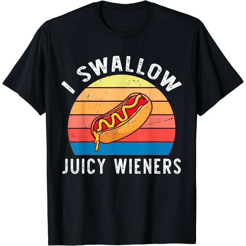 Cotton Short Sleeve Swoosh Swallow Juicy Wieners Hot Dog Food Lover Joke Sarcastic T-Shirt For Men Women Hoodie, Sweatshirt