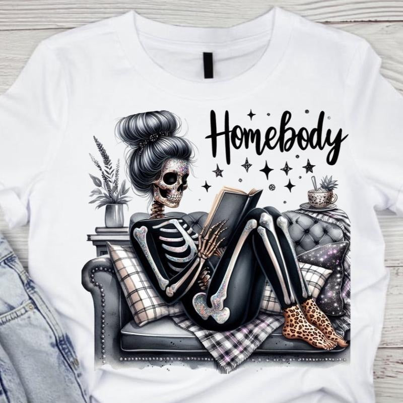 Cotton Short Sleeve T-Shirt HOMEBODY GLITTER SKELLY unisex super FOG comfort tshirt style 02 Hoodie, Sweatshirt