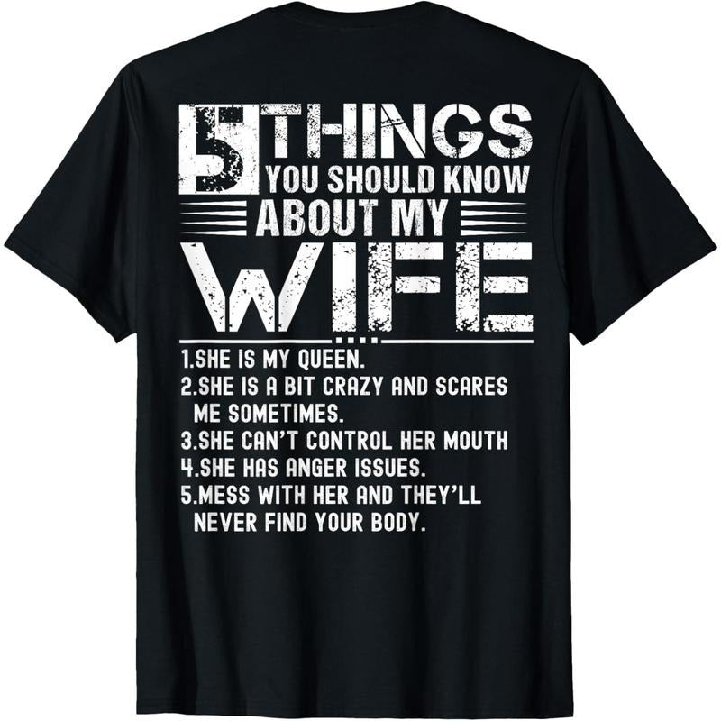 Cotton Short Sleeve WB shield Things You Should Know About My Wife (Pocket monsters Back) Husband T-Shirt For Men Women...