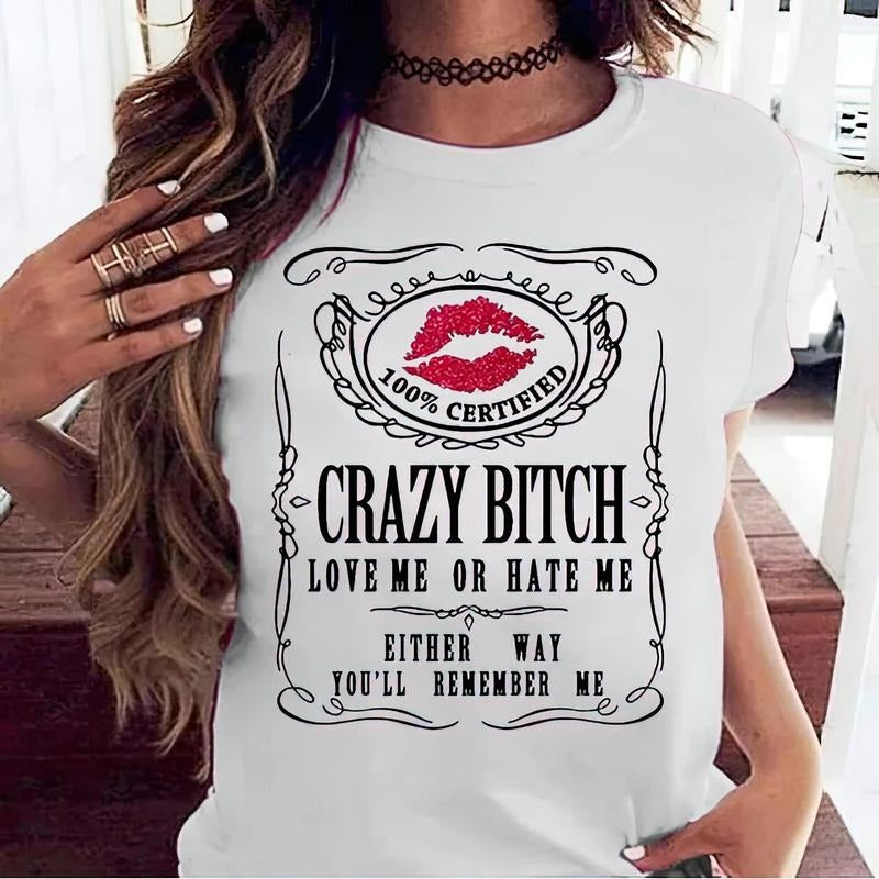 Cotton Short Sleeve Women'WB shield Funny Graphic Tees Crazy Bitch Shirt Short Sleeve TShirt Casual T-shirt for Men Women...