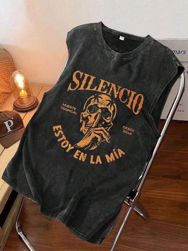 Cotton Vintage Distressed Men'WB shield Vest Round Neck Trendy Sleeveless Shirt, Summer Fashion for Men, Comfortable Knit...