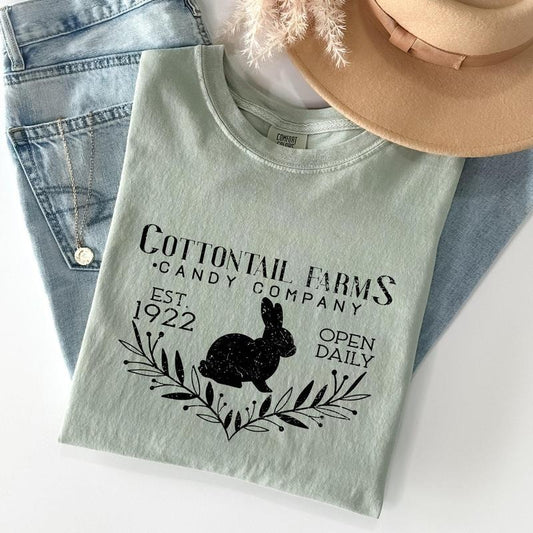 Cottontail Farms Candy Company, Retro Sign, Easter Comfort Colors Tshirt, Women's Crew Neck, Crewneck