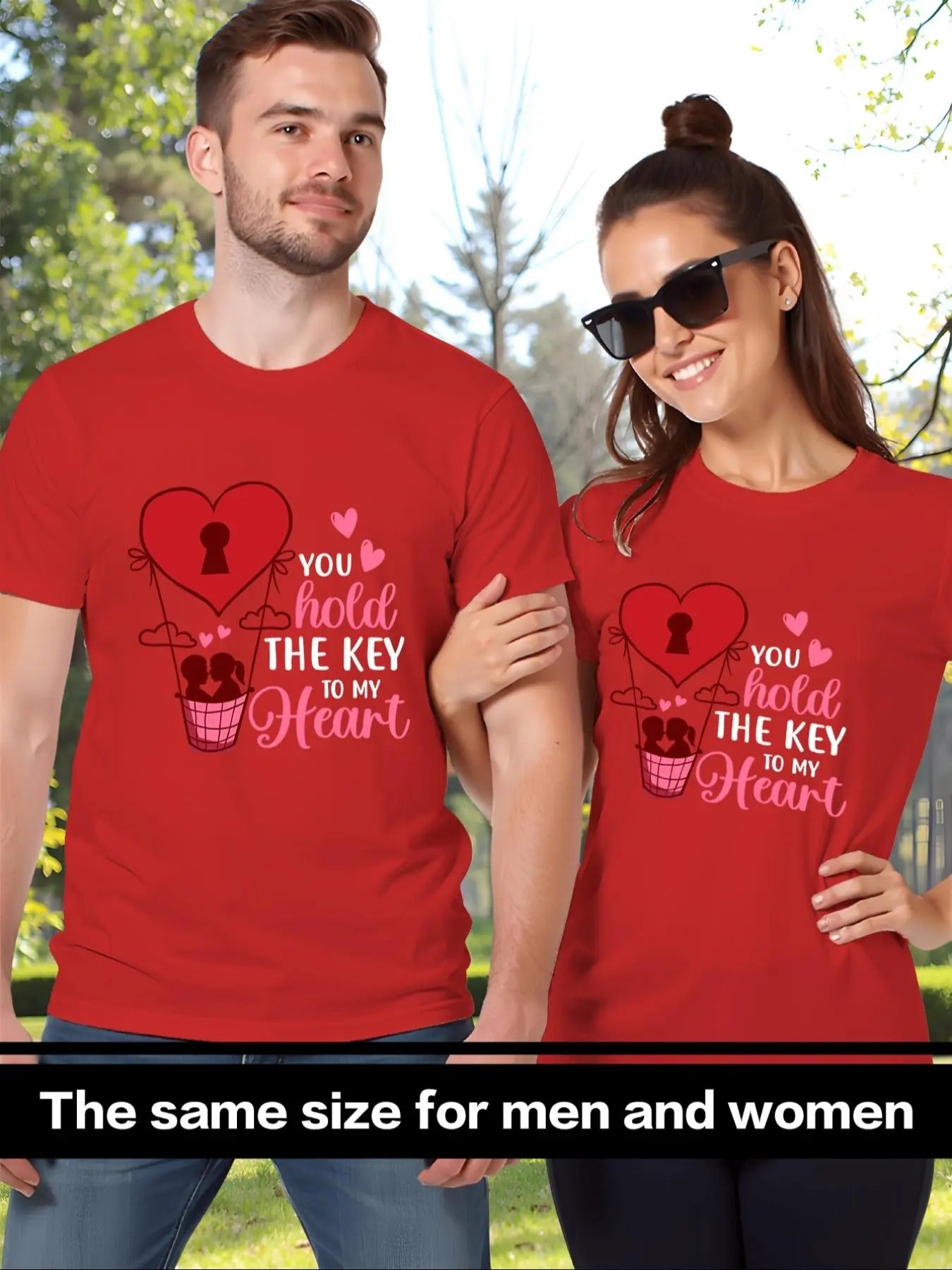 Couple'WB shield Heart & Hot Air Spiky hair fighters Print Tee, Casual Short Sleeve T-shirt for Daily Wear, Couple'WB...