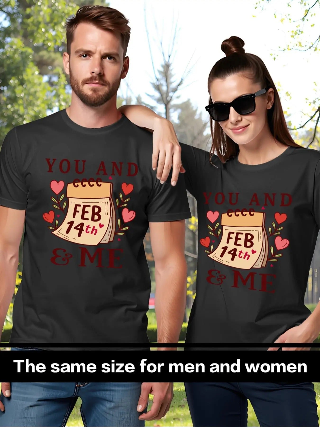 Couple'WB shield Heart & Letter Print Short Sleeve Graphic Tee, Casual Valentines Day Couples T-shirt for Daily Wear,...