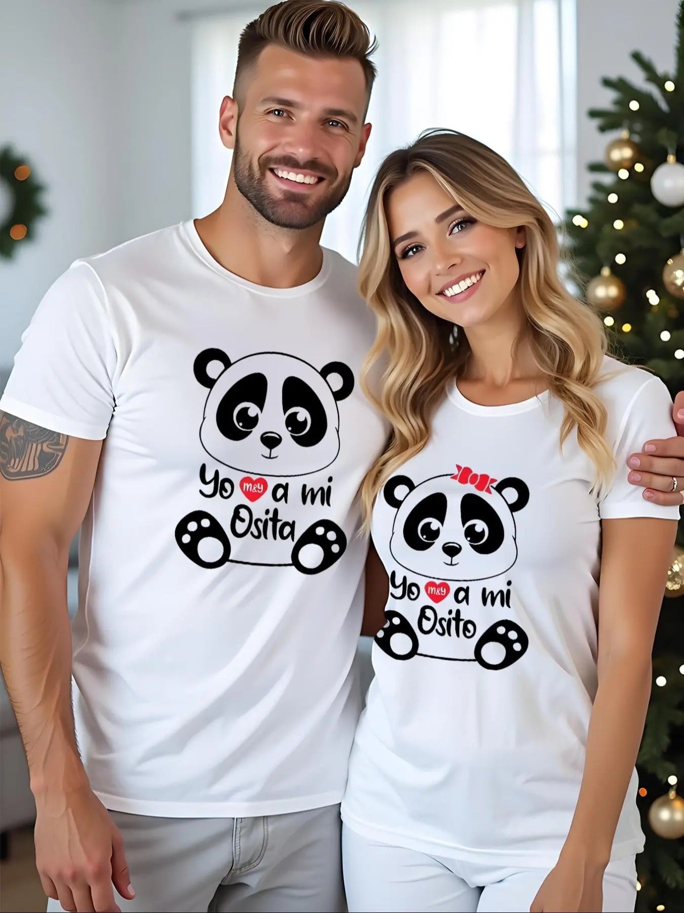 Couple'WB shield Panda & Letter Print Tee, Casual Comfy Round Neck Short Sleeve T-shirt for Daily Wear, Couple'WB shield...