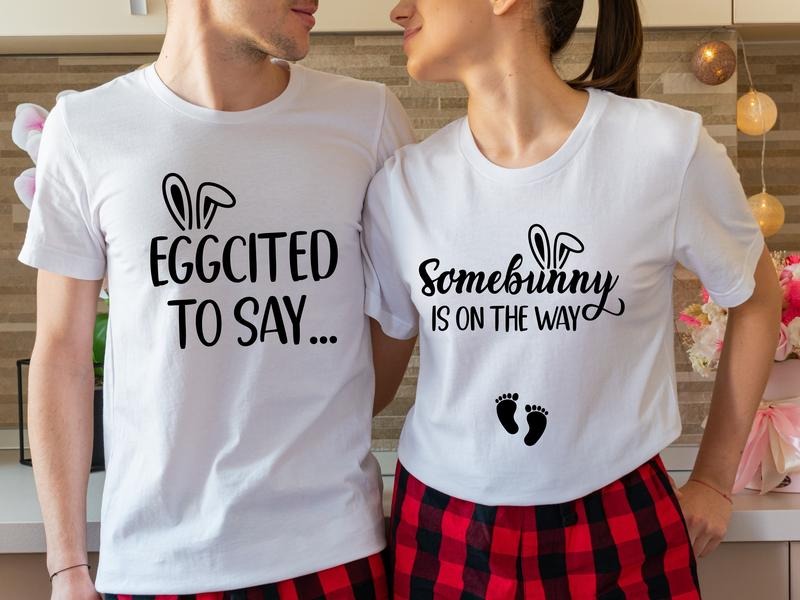 Couples Easter Pregnancy Announcement Tee, Matching Couples Shirt, New Mom Dad Gift Tee, Pregnancy Reveal Shirt, Mom Dad To Be Short Sleeve.