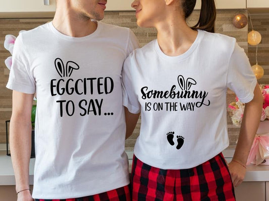 Couples Easter Pregnancy Announcement Tee, Matching Couples Shirt, New Mom Dad Gift Tee, Pregnancy Reveal Shirt, Mom Dad To Be Short Sleeve.