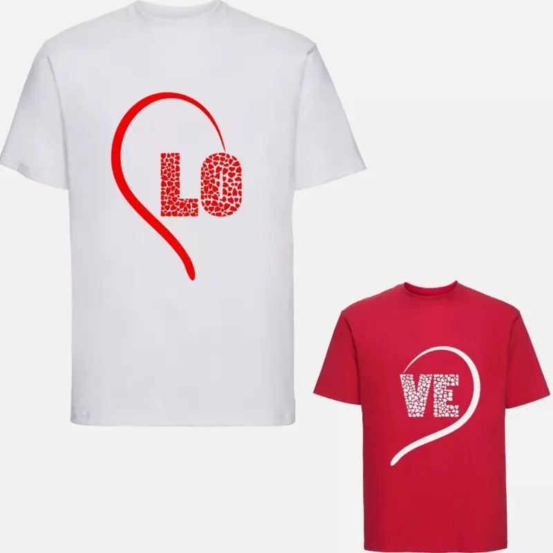 Couples Matching LOVE Hearts T-Shirt Love Valentine's Day Lovers Unisex Tee Top Hoodie, Sweatshirt | DripVista.com