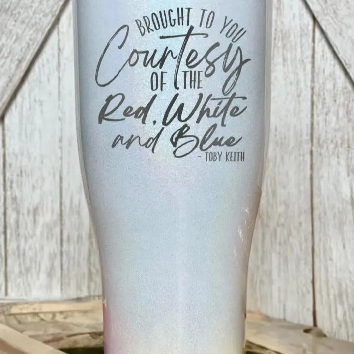 Courtesy Of The Red, White, And Blue Cursive Tumbler T-Shirts, Hoodie, Sweatshirt | DripVista.com