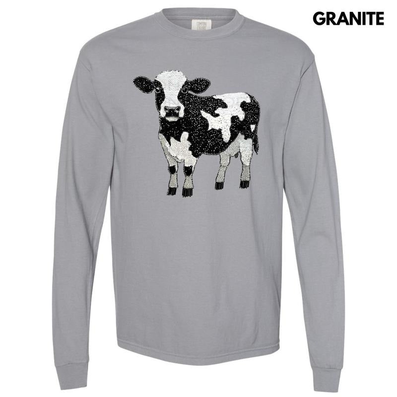 Cow Faux Rhinestone Long Sleeve Comfort Colors T-Shirt