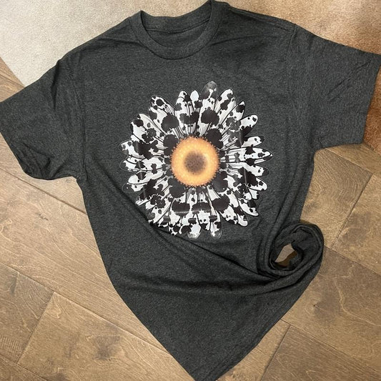 Cow Pattern Sunflower Graphic Tee