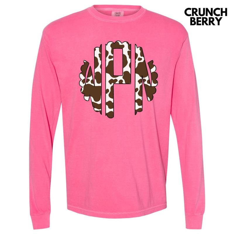 Cow Print Monogram Long Sleeve Comfort Colors T-Shirt 'NLB'