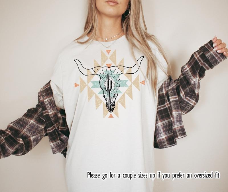 Cow Skull Desert Cactus Silhouette T Shirt Hoodie Sweater Southwest Boho Longhorn Animal Lover Shirt Buffalo Tshirts Desert Life Landscape Western Tee