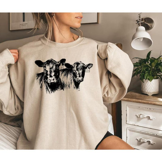Cow Sweatshirt, Cozy Western Crewneck, Cottagecore Cow Shirt for Country and Farm Life Lovers