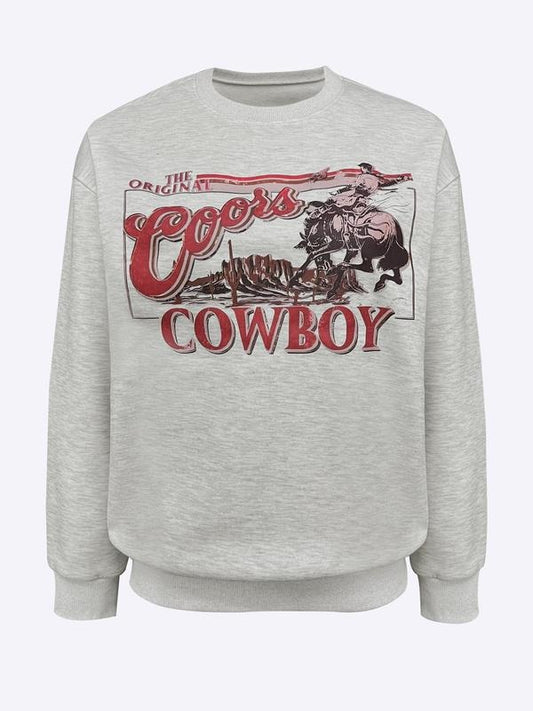 Cowboy & Letter Print Sweatshirt, Crew Neck Casual Sweatshirt For Spring & Fall, Women's Clothing