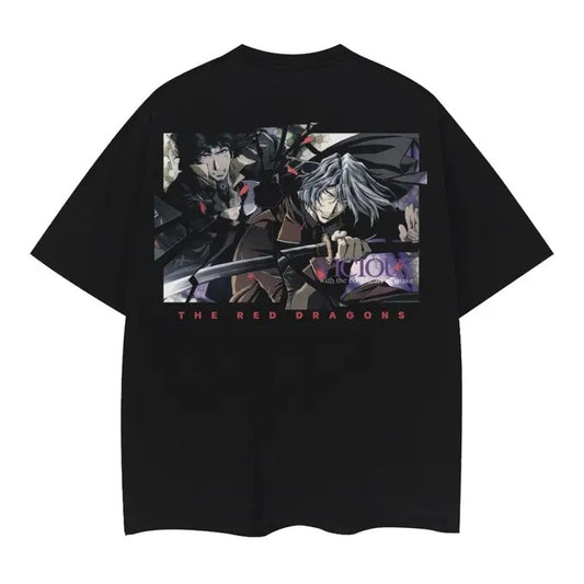 Cowboy Bebop "Red Dragon" Heavyweight Vintage Tee 100% Cotton OVERSIZED Anime T-shirt Menswear Top Casual Streetwear Black Baggy Overshirt Tshirt